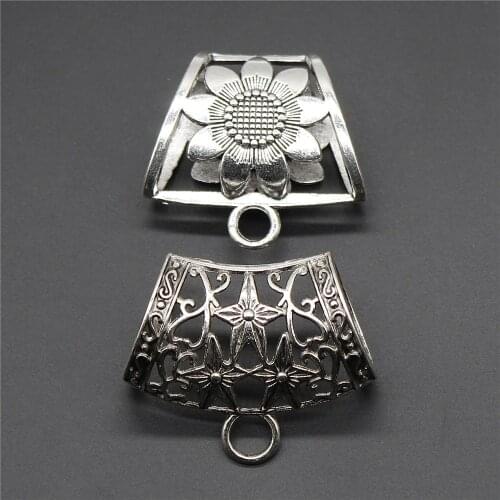 3pcs Antique Silver Color Connector Scarf Bail Beads Pendants For Wrap Scarf Charm Bail Beads For Wrap Scarf Jewelry Findings