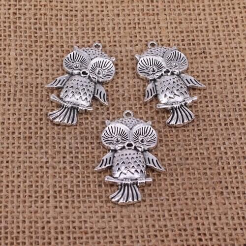 3pcs Owl Charms 42x26mm Antique Silver Color Pendant for DIY Jewelry Making Findings Handmade Craft 3453