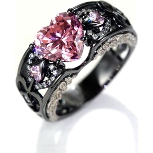 5 colors Angel Wing Ring Heart Shaped AAAAA zircon Party Wedding Band Rings for women men Black Gold Filled 925 silver Jewelry