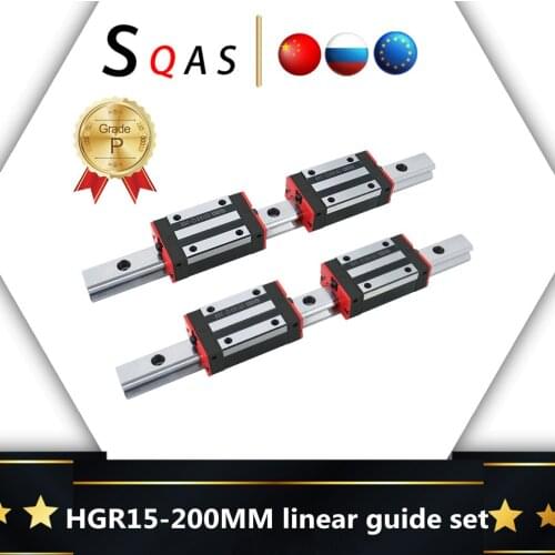 Fast deliver CNC square guide linear rail 2 PCS 200mm HGR15 linear guide +4 PCS HGH15CA / HGW15CC carriage slides block for CNC