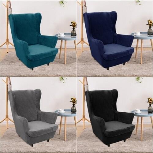 Velvet Wing Chair Cover Stretch Spandex Armchairs Covers Nordic Solid Color Removable Sofa Slipcovers With Seat Cushion Cover