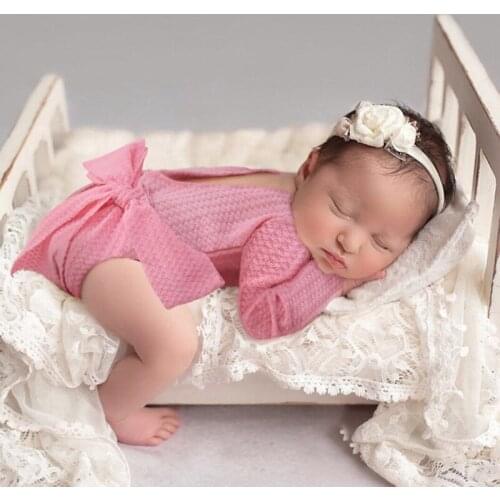 D7WF Baby Backless Bow Romper Newborn Photography Props Bodysuit Long Sleeve Jumpsuit