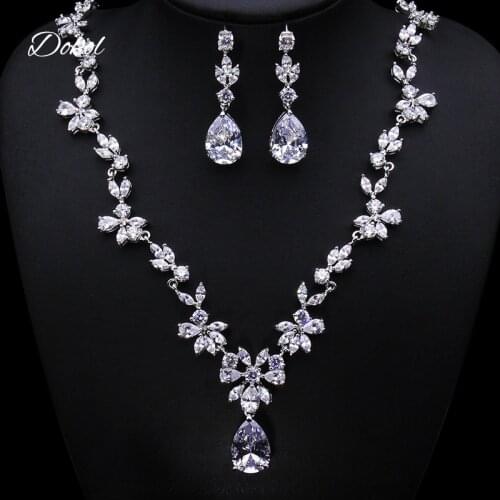 DOKOL Fashion Fairy Jewelry Sets For Wedding Clear Pear Shape Cubic Zirconia Earrings Necklace Set parure bijoux femme DKS0007