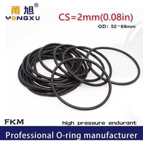 Fluorine rubber Ring Black FKM CS2mm O-ring Seals OD52/54/55/56/58/60/62/65/68*2mm O Ring Seal Gaskets Oil Ring Sealing Washer