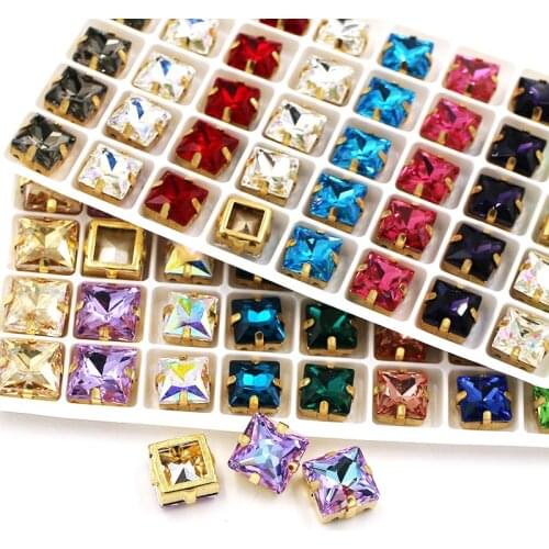 New arrivals K9 glass crystal Square shape rihinestones with gold base Hollow claws for wedding decoration/dress