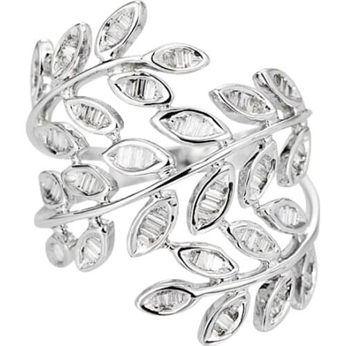 EDI Luxuy 0.5ctw Natural G/SI Diamond 14k White Gold Ring Emerald Cut Diamond Set on Leaf Design Ring For Women Jewelry Gift