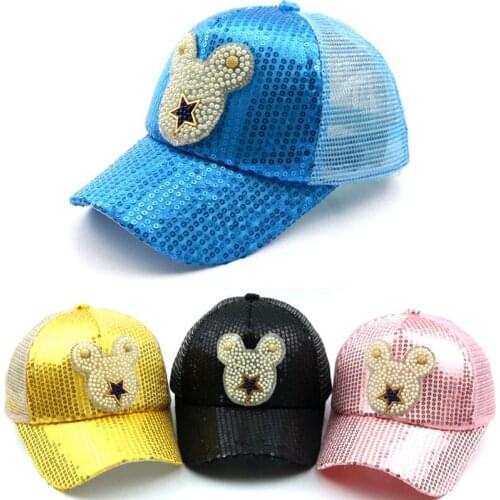 Fashion Summer Kids Mesh Visor Peaked Baseball Sun Hat Cap Pearl Crystal Sequins Outdoor Breathable Children Hat for Boys Girls