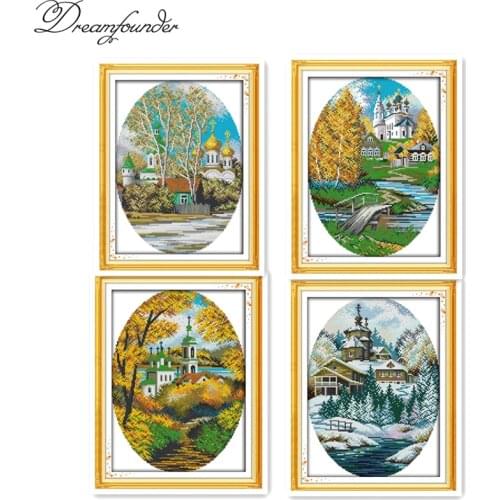 Four seasons in coast cross stitch kit aida 14ct 11ct count printed canvas stitches embroidery DIY handmade needlework