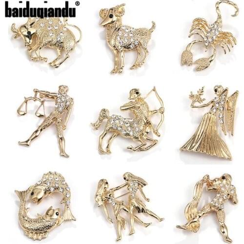 Baiduqiandu New Arrival Gold Color Plated Eco-friendly Zinc Alloy Zodiac Brooches