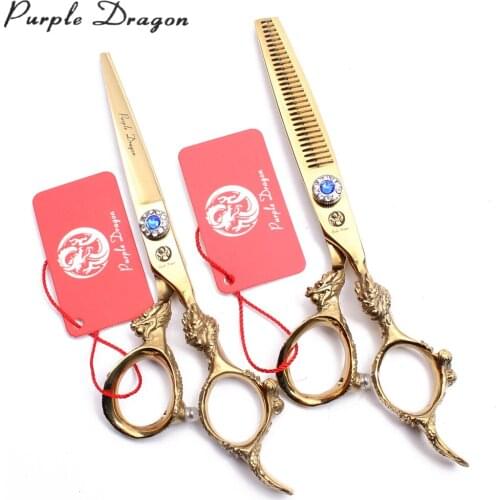 9004# 6" JP 440C Gold Purple Dragon Barber Hairderssing Supplies Flat Shears Thinning Scissors Salon Preofessional Hair Scissors