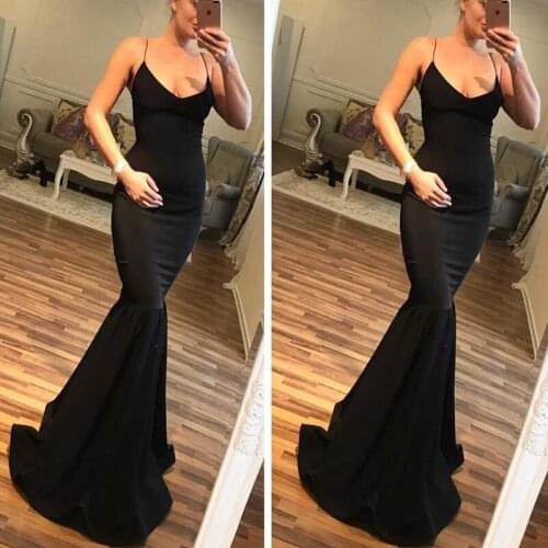 Simple Sexy Mermaid Prom Dresses Spaghetti Straps Backless Sleeveless Long Black Party Gowns Evening Wear Abendkleider ogstuff