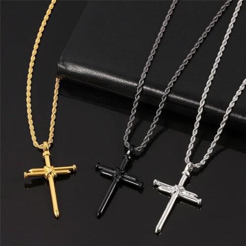 Nail Cross Pendant Gold Color Rock Street Necklace Chain Fashion Hip Hop Jewelry Fashion Hot-selling Pendant Necklace