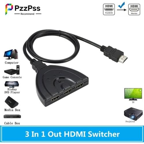 PzzPss 3 Ports HDMI Switcher Adapter Cable 1080P HDMI Splitter HUB HDMI Switcher 3 in 1 out Switch Hub for HDTV Computer PC
