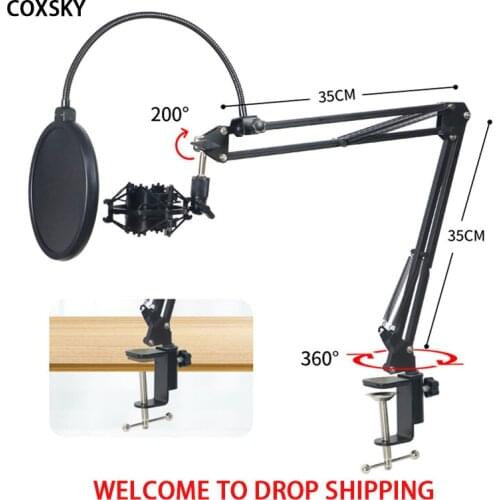 Top-Inmax Adjustable Upgraded Mic Arm Microphone Stand with Screw Adapter Clip with Shock Mount Windscreen Pop Filter Mic Clip