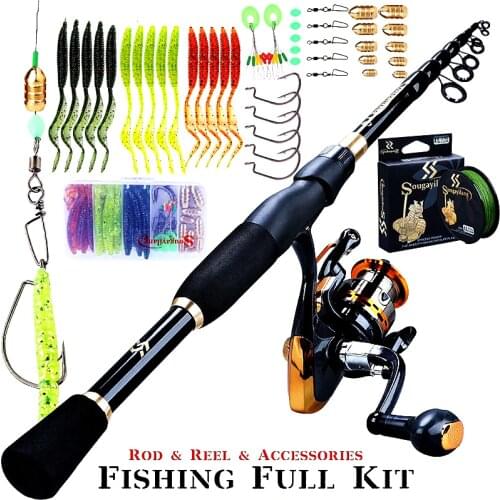 Sougayilang Fishing Combo Full Kit Telescopic Spinning Rod Fishing Reel with Line Lures Saltwater/Freshwater Fishing Tool/Tackle