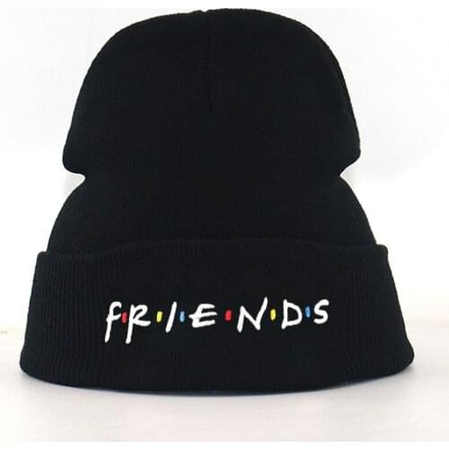 Letter embroidery friends beanie hat cotton flexible black knitted beanies for winter autumn men women hip hop cap