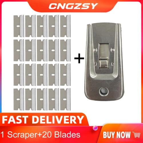 1pc Stainless Steel Scraper 20pcs Spare Blades for Grill Cleaning Hood Oven Floor Ceramic Dirt Stubborn Stain Remover E35+20M