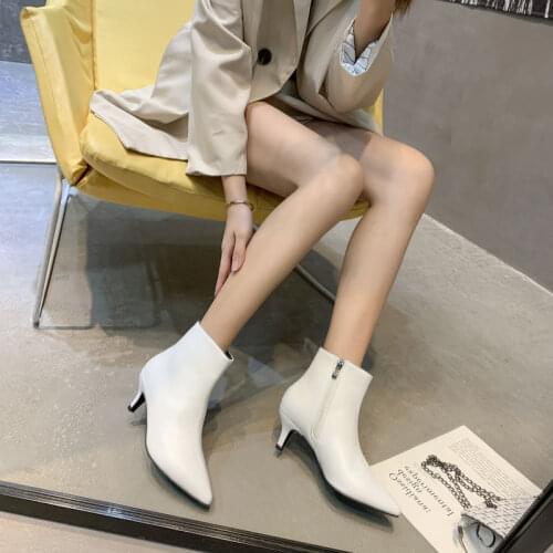 Single boots and bare boots Winter heels Autumn 2019 New womens slim-heeled pointed high-heeled side zipper mid-heeled boots