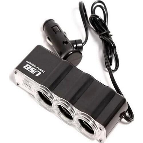 200pcs Hot selling 3 Way Triple Car Cigarette Lighter Socket Splitter 12V/24V +USB Car Charger hot sale