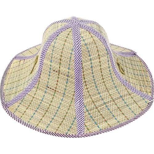 Outdoor Fishing Beach Wide Brim Summer Sun Foldable Straw Hat Purple