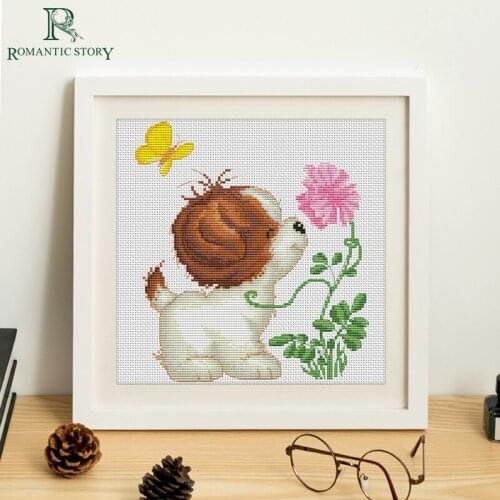 Embroidery,Paintings,Needlework,Cross stitch kits,dog,Naughty puppy,DIY Cross-stitch,thread embroidery,Romantic Story 2058