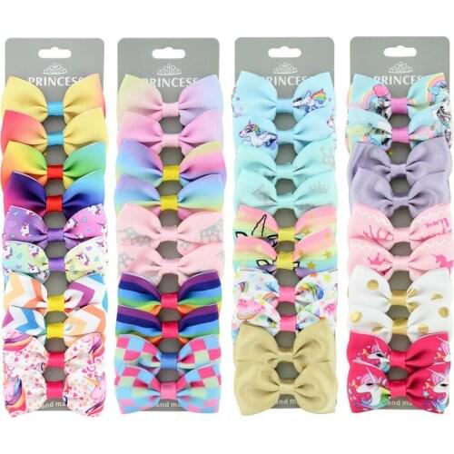 10pcs/lot Baby Girls Handmade Bow Knot Hair Clip Colorful Rainbow Colors Unicorn Princess Hairpins Kids Headwear Accessories