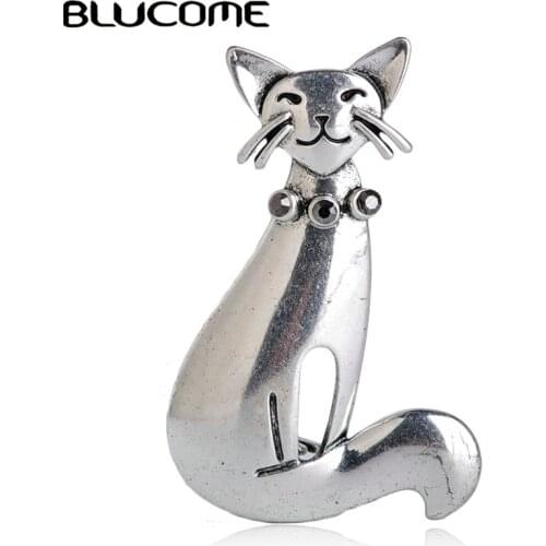 Blucome Hot Fashion Cute Kitten Cat Shape Brooch Sliver Color Women Girls Child Accessories Scarf Buckle Suit Bag Pins Jewelry