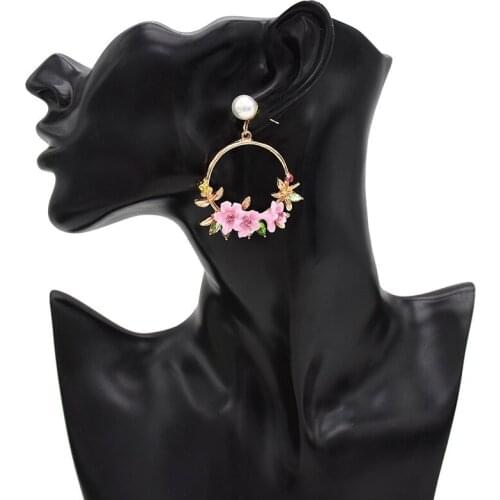 Bohemian Flower Earrings For Women Rhinestone Metal Round Circle Inlay Imitation Pearl Earrings Gift For Wedding Jewelry