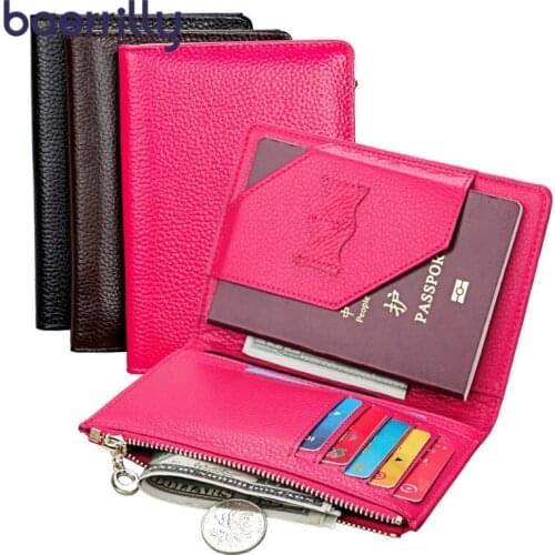 Genuine Leather Women Passport Holder Card Holder Id Work Coin Purse Card Holder Phone Wallet Men Clutch Bag Porte Monnaie Femme