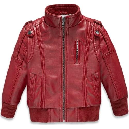 Winter Kids PU Leather Fashion Warm Child Coat Outerwear High Quality Boys Girls Thicken Jackets Children Faux Leather 100-170cm