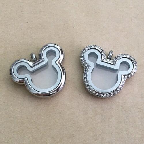 10Pcs Stainless Steel Rhinestones Mouse Head Floating Locket Magnetic Floating Memory Locket DIY Pendant for Women Jewelry
