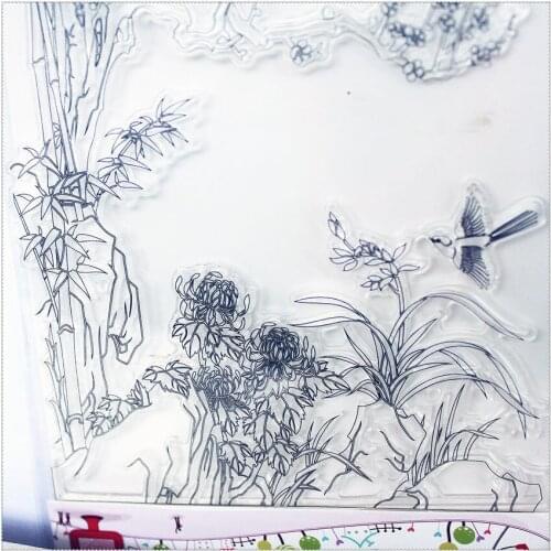 11.3*15.56cm Bamboo Bird Account Transparent Silicone Rubber Clear Stamps Cartoon For Scrapbooking/DIY Wedding Album