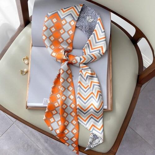 2021 Luxury Flower Print Narrow Silk Scarf Women Long Small Head Scarf Bag Ribbons Kerchief Ladies Tie Scarves