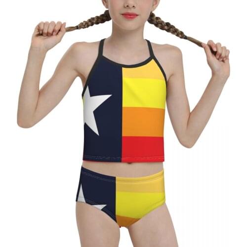 2021 country Swimwear for junior high school Girls Print New Houston Throwback Texas Champ Jersey Flag Biquini for Children Girl