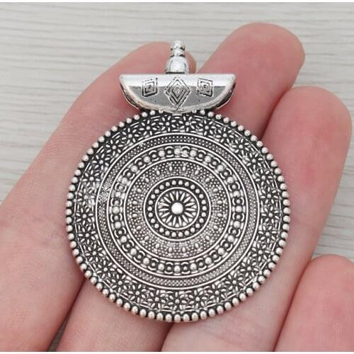 3 x Bohemia Large Round Flower Charms Pendants for Necklaces Jewelry Making Findings 53x40mm