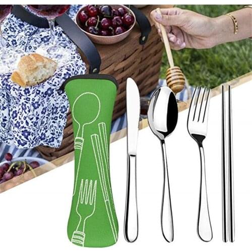 4Pcs/Set Stainless Steel Cutlery Fork/Spoon/Knife/Chopsticks Pocket Utensils Flatware Set ForOutdoor Camping Picnic Tableware