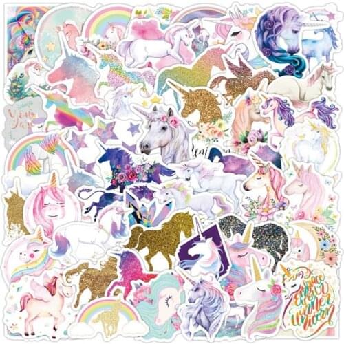 50Pcs New Glitter Unicorn Waterproof Stickers Kawaii Diary Handmade Scrapbooking Sticker For Cups Luggage Stationery