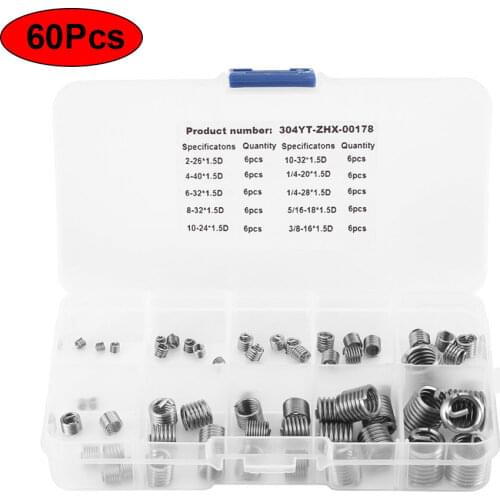 60pcs / 304 stainless steel wire inch screw set screw set thread steel wire tooth set classification repair tool