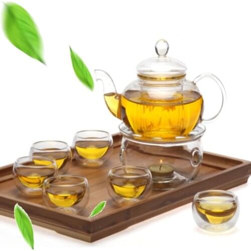 8 Pcs/Set Handmade Teapot Set Heat-Resisting Warmer Clear Glass Tea Pot Double Wall Teapot & Cup Filtering Drink Home Decor