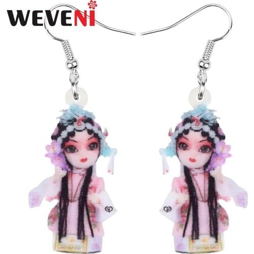 WEVENI Acrylic Chinese Beijing Opera Earrings Aesthetic Print Cute Long Dangle Drop For Women Girl Charm Gift Jewelry Accessory