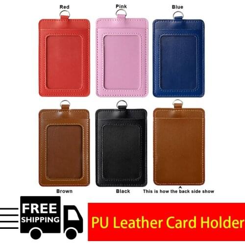 Free Shipping PU Leather ID Card Holder for Credential Business Pass Work Name Badges Holder School Keycard Nursing Accessories