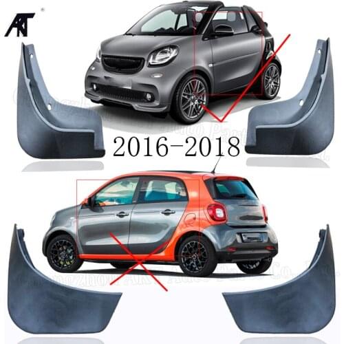 Black Front &Rear Mud Fender Flaps Splash Guard Mudflaps Mudguard Cover Trim for Mercedes Benz 2017-Smart-ForTwo-Brabus-Sport
