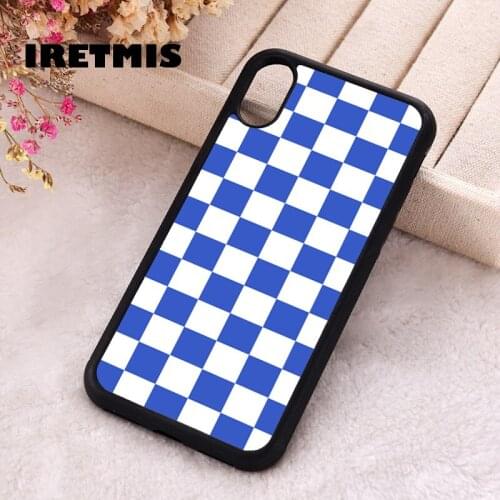 Iretmis 5 5S SE 2020 phone cover cases for iphone 6 6S 7 8 Plus X Xs Max XR 11 12 Mini Pro Soft Silicone TPU Chequerboard - Blue