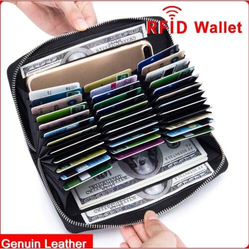 DIENQI Genuine Leather Rfid Business Credit Card Holder Wallet Passport Cover Men Women Big Cardholder Case Purse For Bank Cards