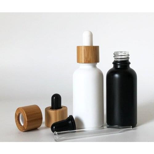 Engraving Logo Spray bottle 50ml 100ml White Matte glass dropper bottles bamboo lids pipette cosmetic lotion packaging container