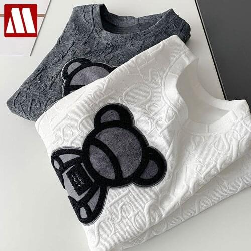 Harajuku Womens Bear T-shirts Kawaii Girls Loose Tops 3D Letters Jacquard Short Sleeve Summer Tshirt Woman Oversized White Tees