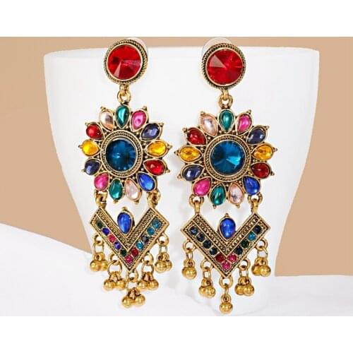 Classic Womens Corful Crystal Flower Earrings Fashion Jewelry Vintage Gold Color Bohemia Wedding Earrings Hangers