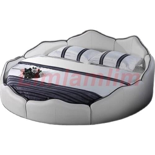 Real Genuine cow leather bed Soft Beds Bedroom camas lit round bed muebles de dormitorio yatak mobilya quarto unique designer