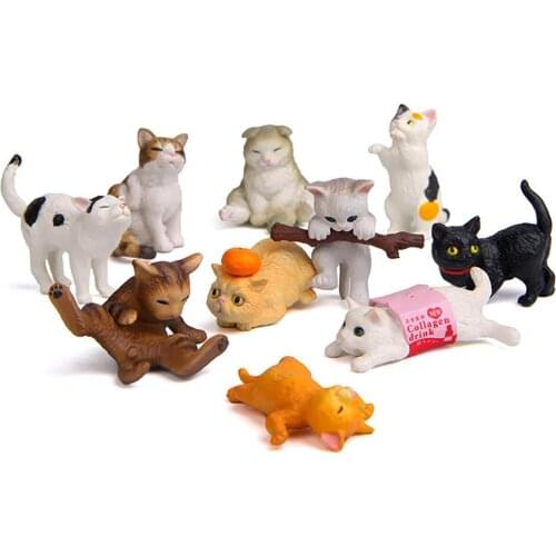 10Pcs Mini Realistic Cat Figurine Sculpture PVC Toy Dollhouse Garden Ornaments Active figure Decoration Miniature Fairy Figurine