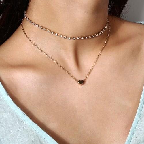 Fashion Jewelry Simple Necklace Jewelry Flash Diamond Necklace Peach Heart Pendant Multilayer Clavicle Necklace